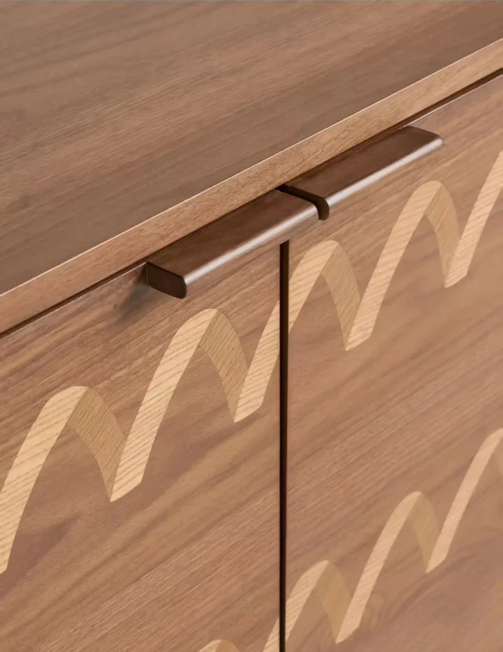 Mid-Century Walnut Marquetry Sideboard: Curved Form and Wave Inlay — 3