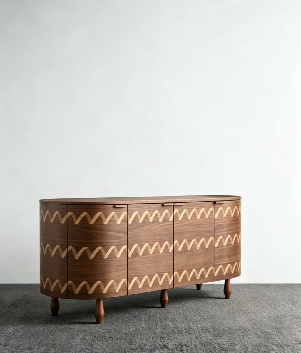 Curved form softens the cabinet volume