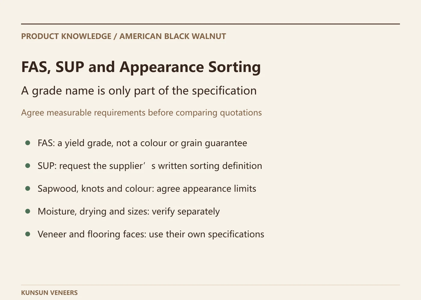 FAS, SUP and appearance selection checklist