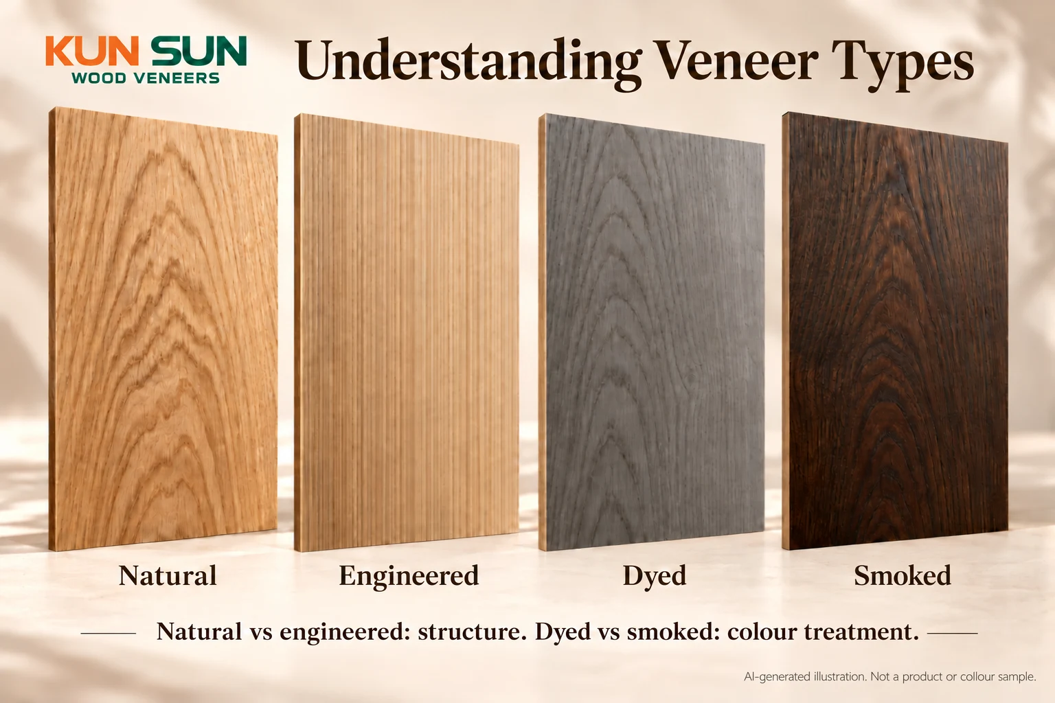 Illustration comparing four veneer types