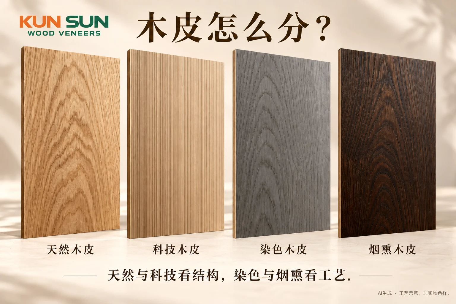 四类木皮工艺对比示意图