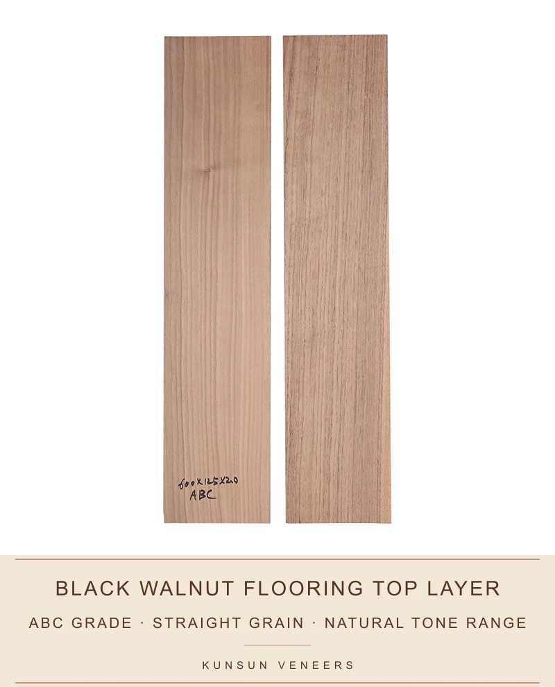 ABC grade black walnut flooring top-layer selection showing straight grain and natural walnut tone range.