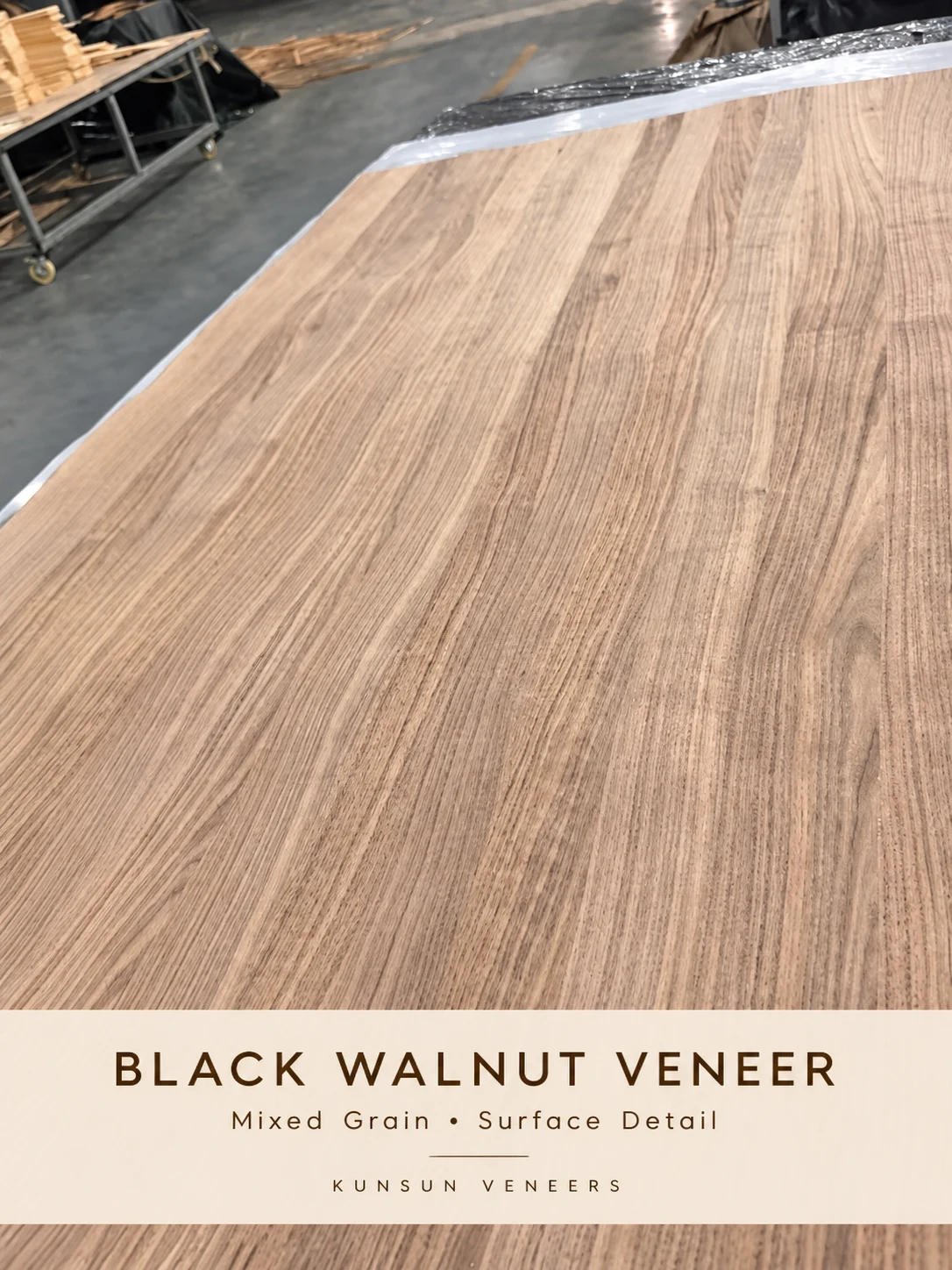 Surface detail showing joined veneer sections and natural colour variation.