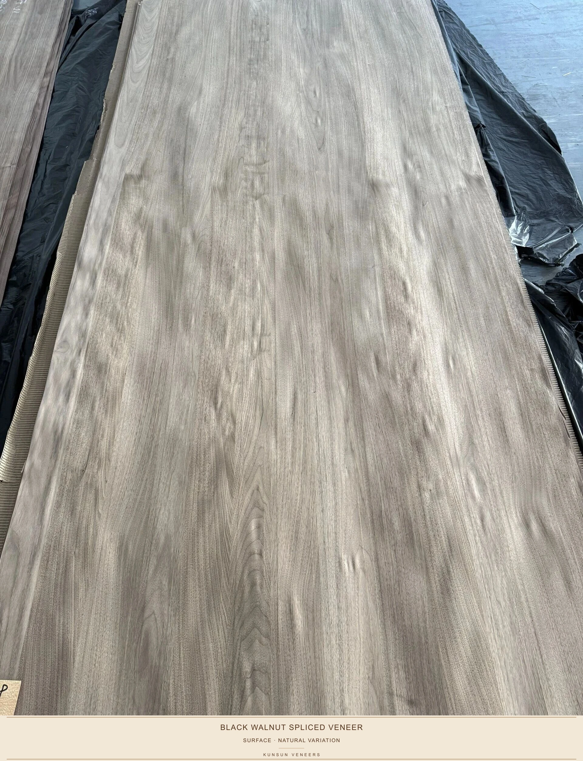 Closer surface view showing natural colour and figure variation across joined veneer strips.