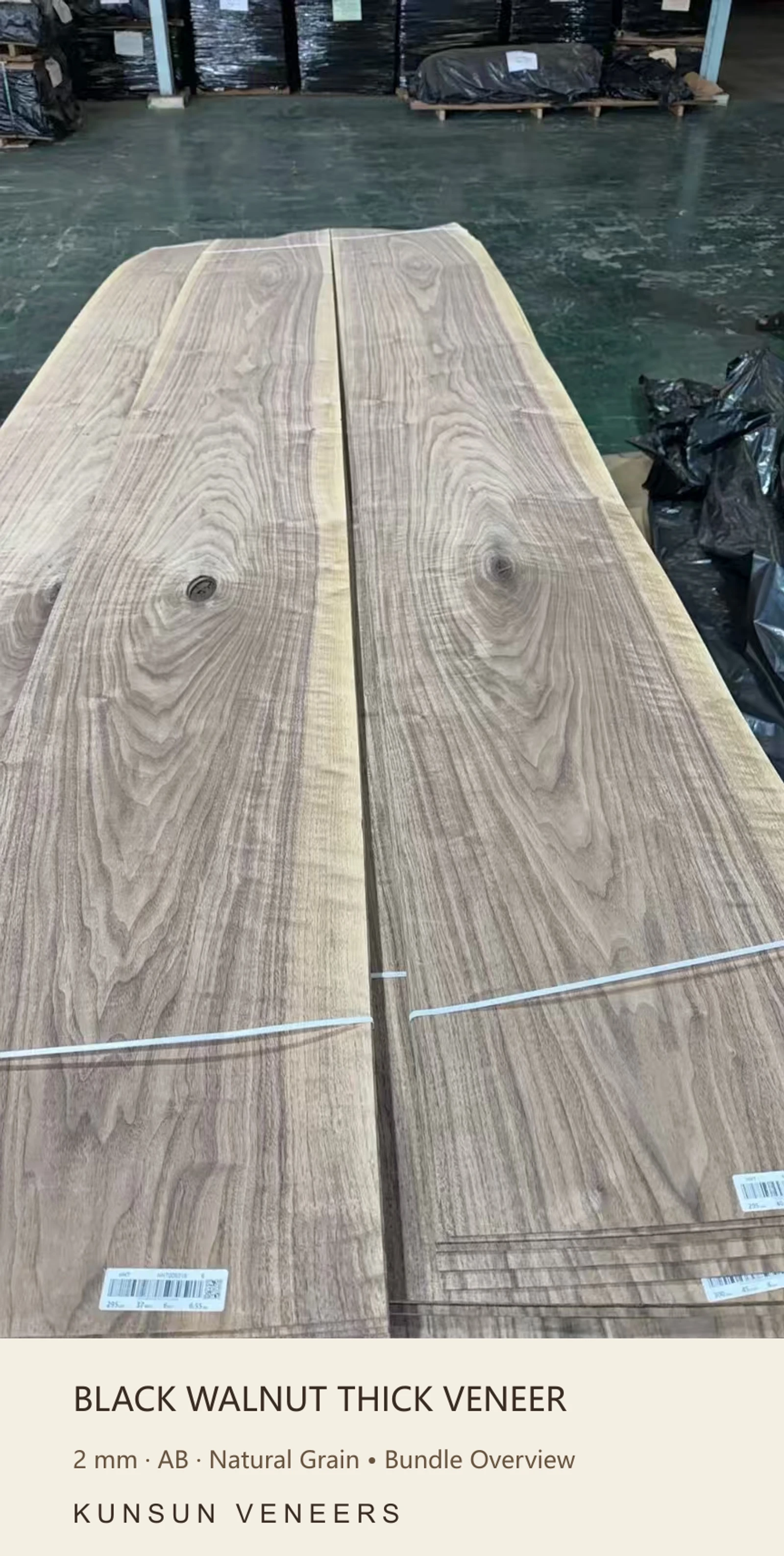 AB grade 2 mm black walnut thick veneer: Natural Grain • Bundle Overview