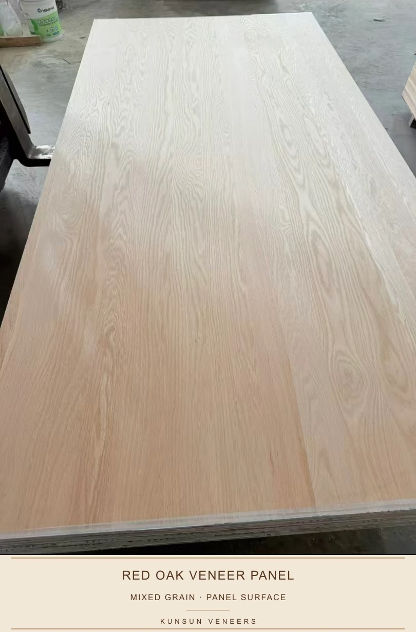 Full red oak veneered panel surface showing mixed crown and straight grain.
