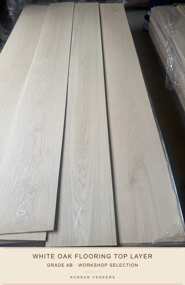 AB级白橡地板表板,长度2600 mm,车间实拍。