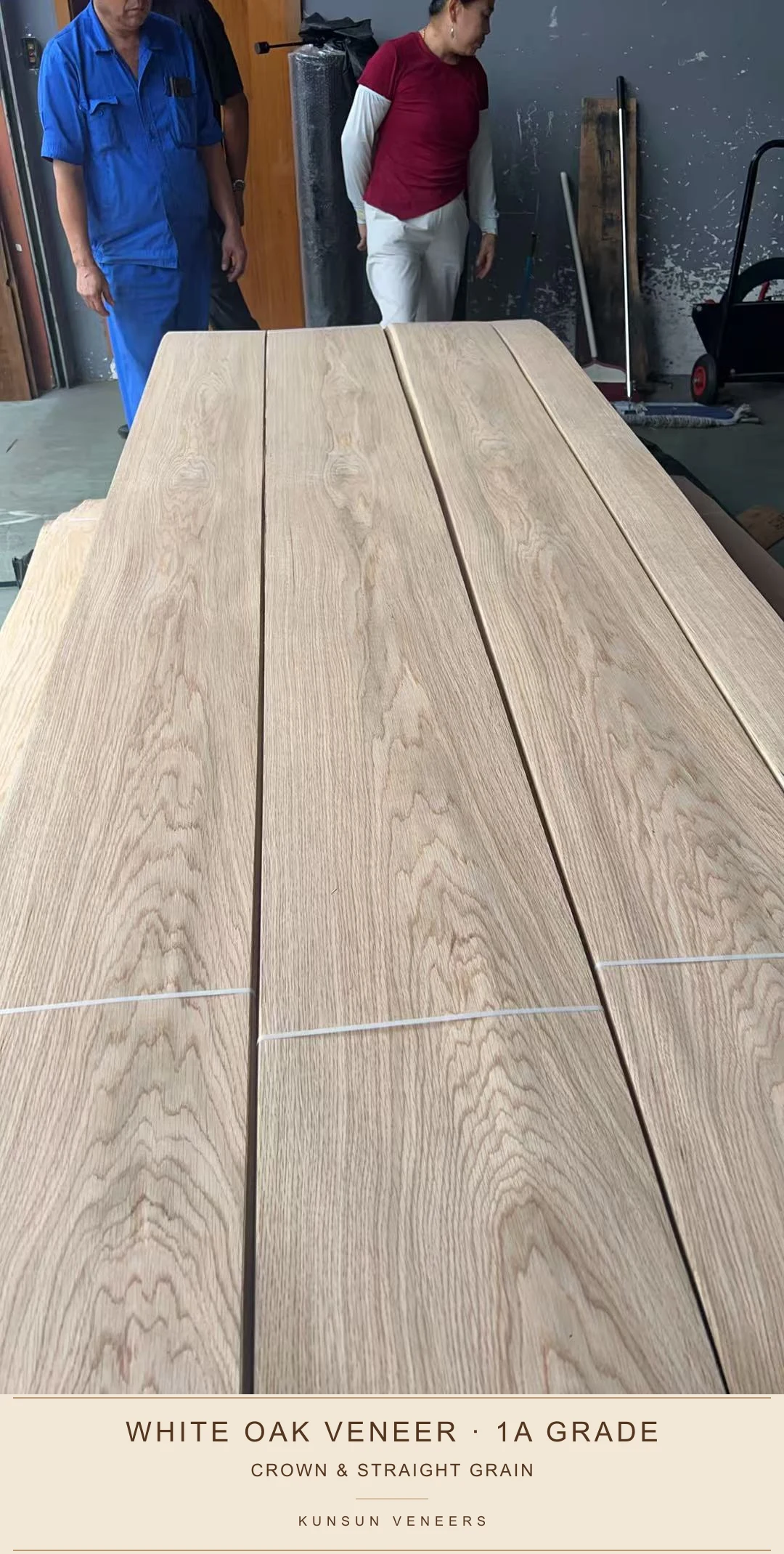 White oak veneer leaves showing both crown and straighter grain areas across the selection.